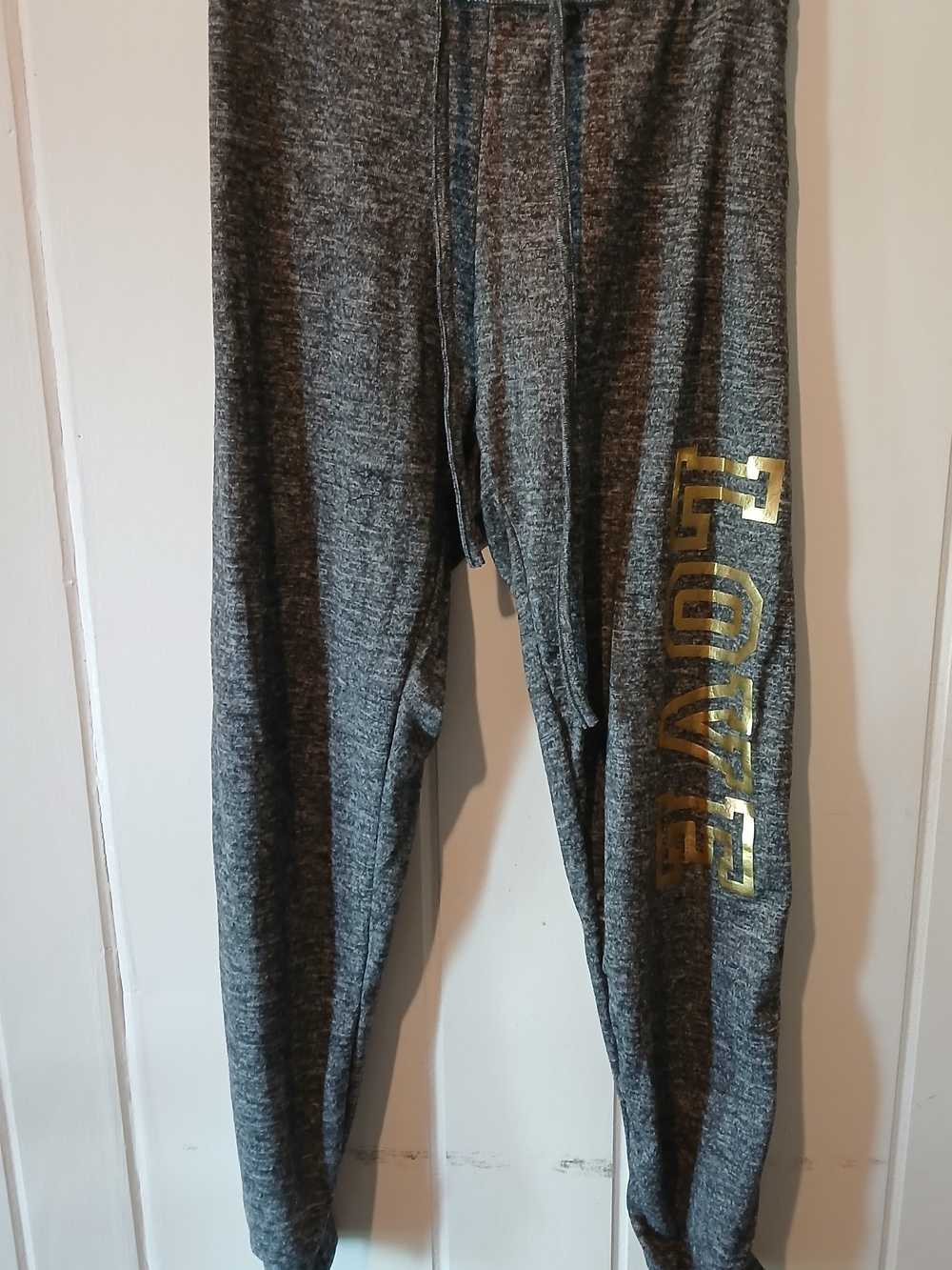 Women's Gray Lounge Jogger Pants with "LOVE" Gold Accent